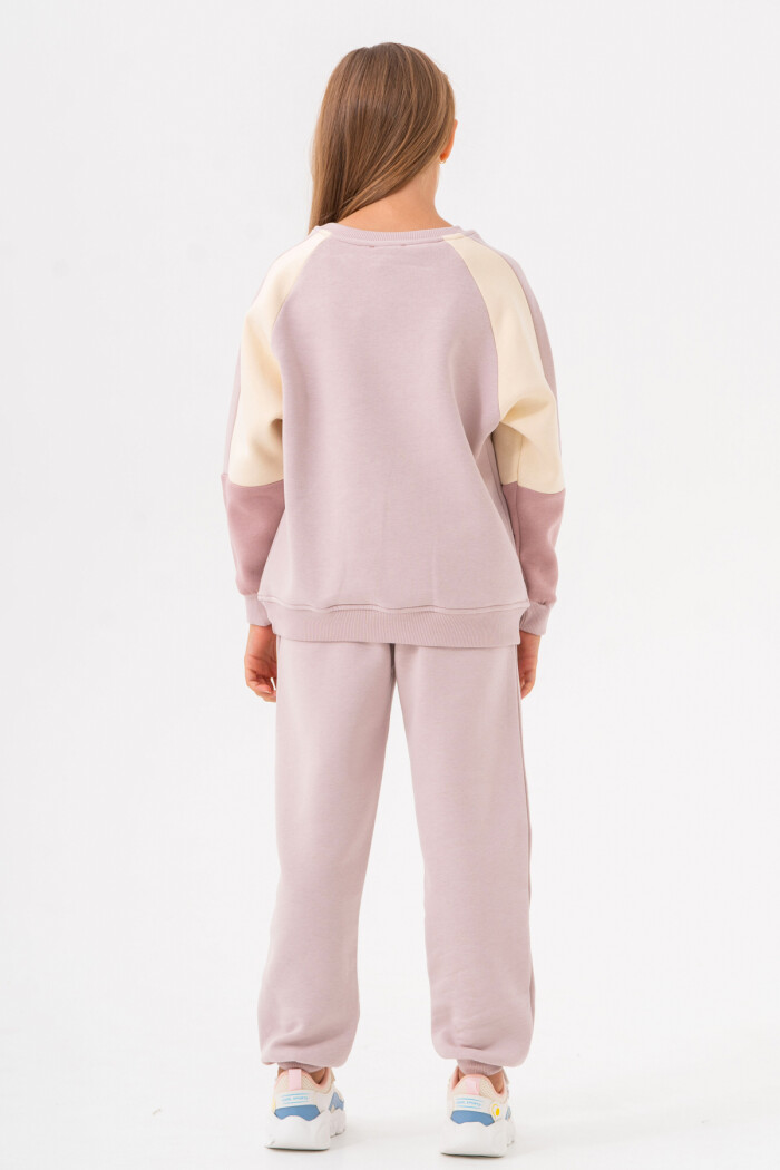 Kız Çocuk Lila Parçalı Kol Bisiklet Yaka 5-9 Yaş Takım -3609-2