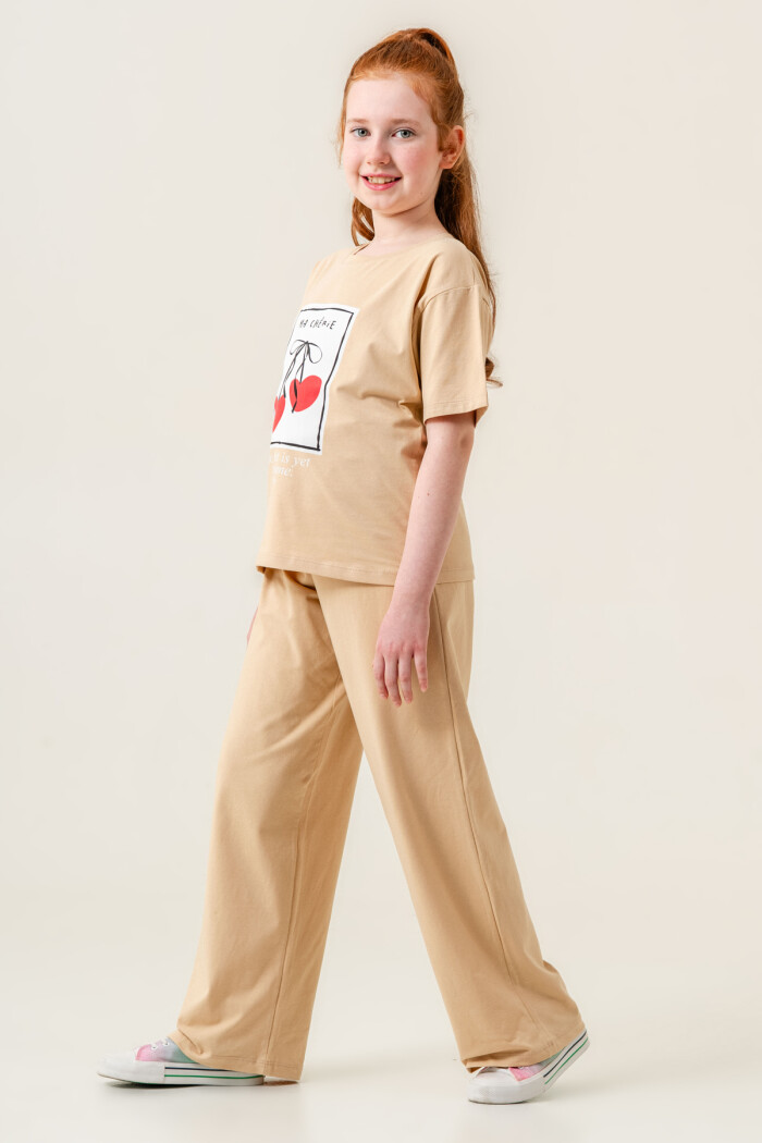 Kız Çocuk Ma Cherie Baskılı Takım 7-12 Yaş Bej 022-5