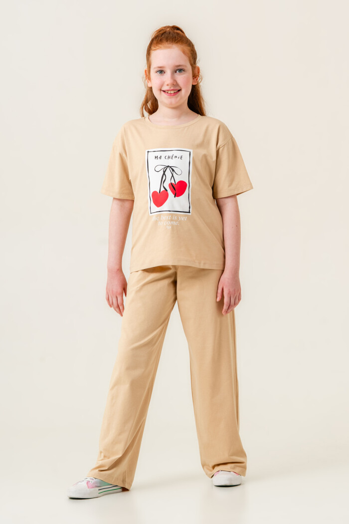 Kız Çocuk Ma Cherie Baskılı Takım 7-12 Yaş Bej 022-5