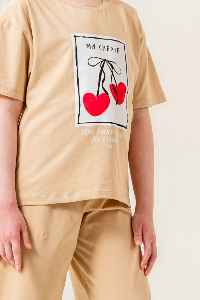 Kız Çocuk Ma Cherie Baskılı Takım 7-12 Yaş Bej 022-5