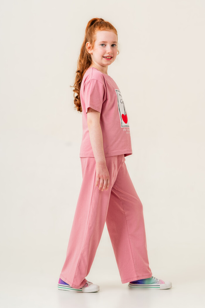 Kız Çocuk Ma Cherie Baskılı Takım 7-12 Yaş Gül 022-2