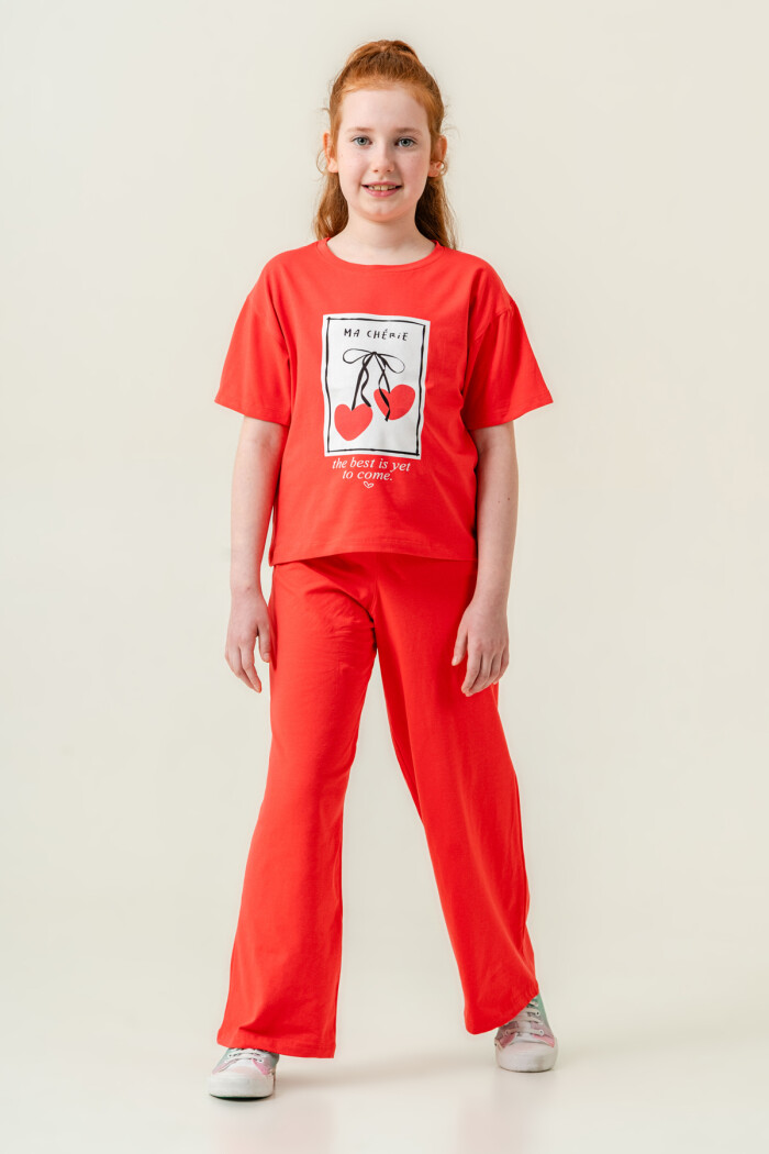 Kız Çocuk Ma Cherie Baskılı Takım 7-12 Yaş Kırmızı 022-1