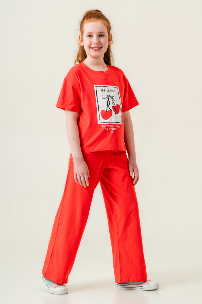 Kız Çocuk Ma Cherie Baskılı Takım 7-12 Yaş Kırmızı 022-1
