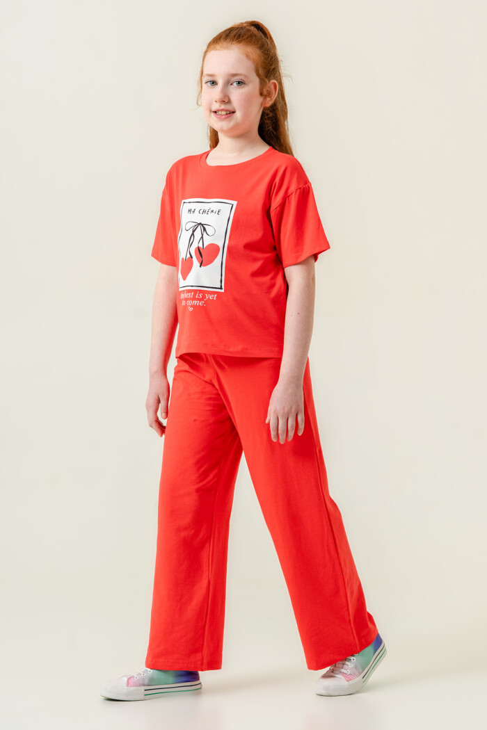 Kız Çocuk Ma Cherie Baskılı Takım 7-12 Yaş Kırmızı 022-1