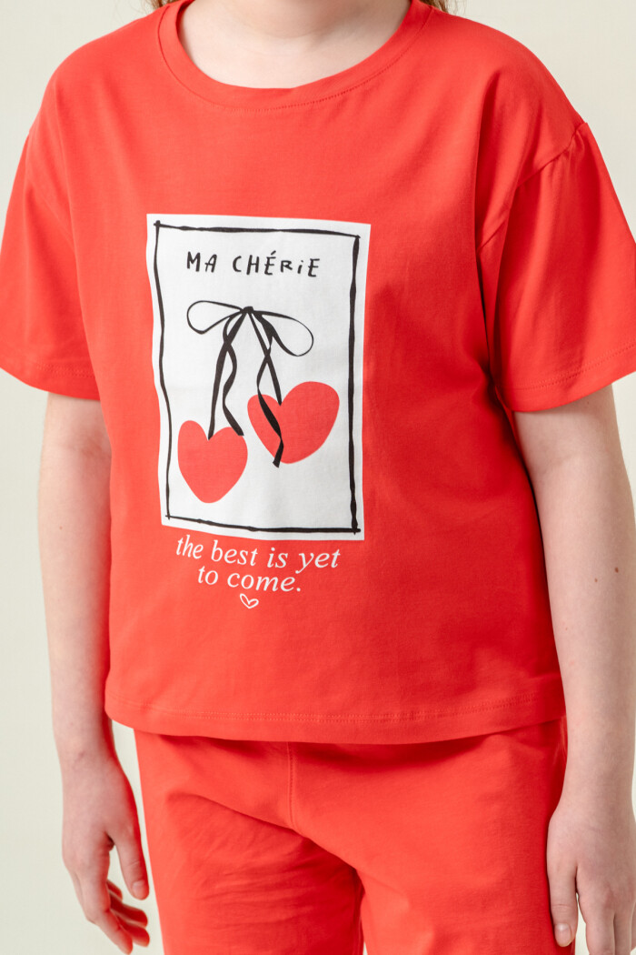 Kız Çocuk Ma Cherie Baskılı Takım 7-12 Yaş Kırmızı 022-1