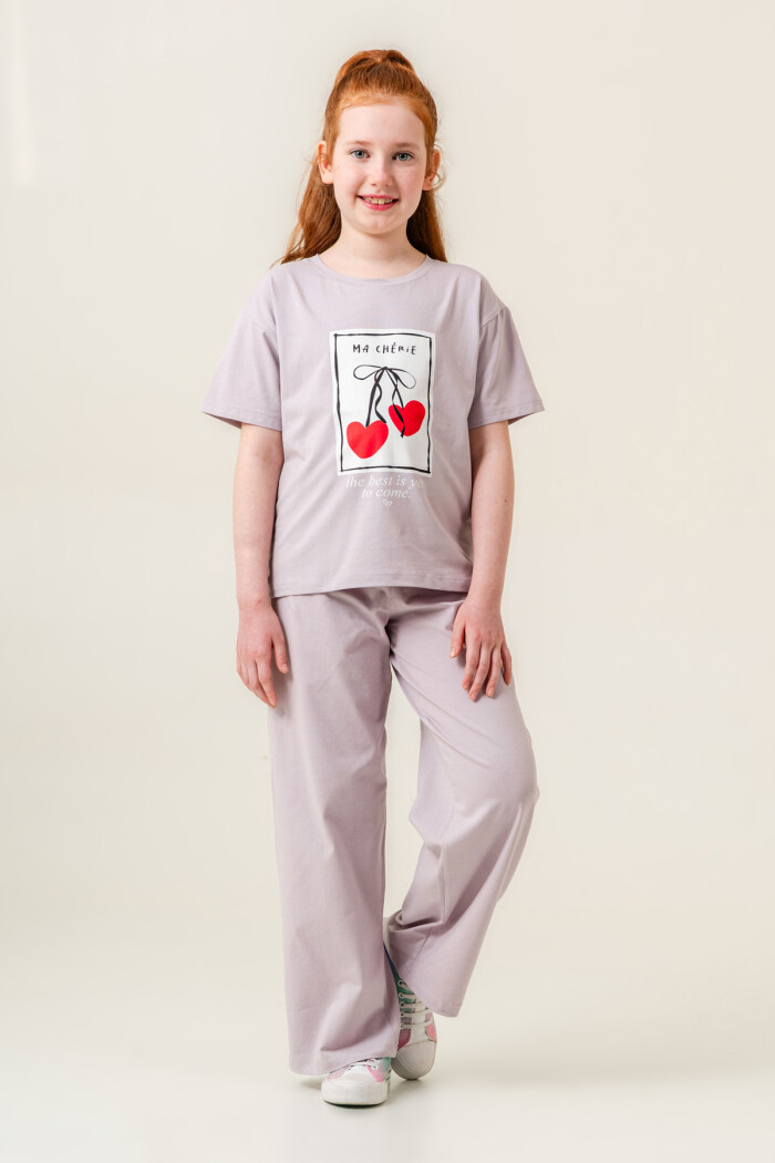 Kız Çocuk Ma Cherie Baskılı Takım 7-12 Yaş Lila 022-3