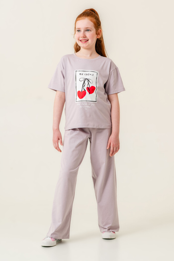 Kız Çocuk Ma Cherie Baskılı Takım 7-12 Yaş Lila 022-3