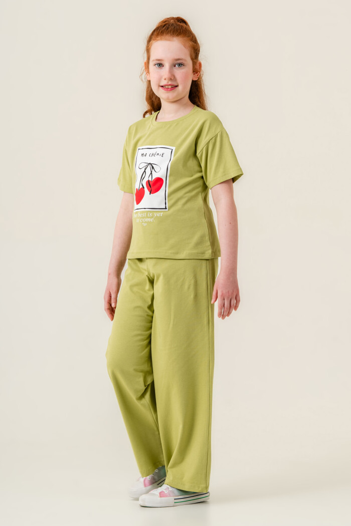 Kız Çocuk Ma Cherie Baskılı Takım 7-12 Yaş Yeşil 022-4