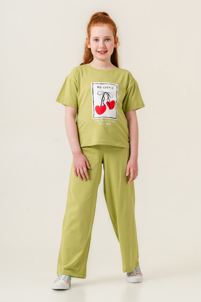 Kız Çocuk Ma Cherie Baskılı Takım 7-12 Yaş Yeşil 022-4
