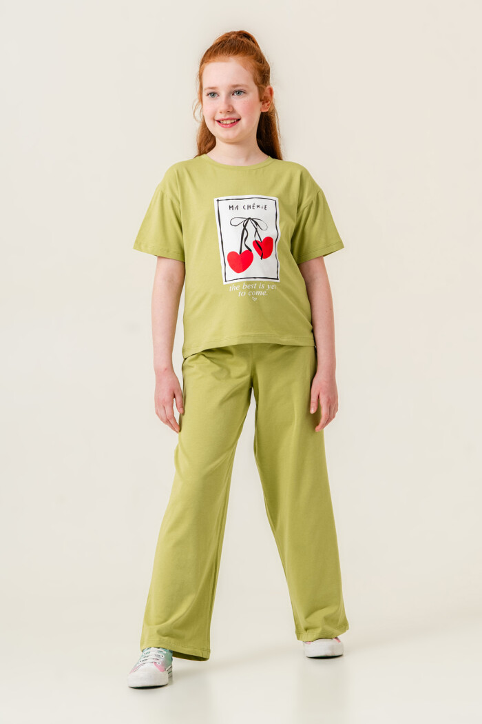 Kız Çocuk Ma Cherie Baskılı Takım 7-12 Yaş Yeşil 022-4