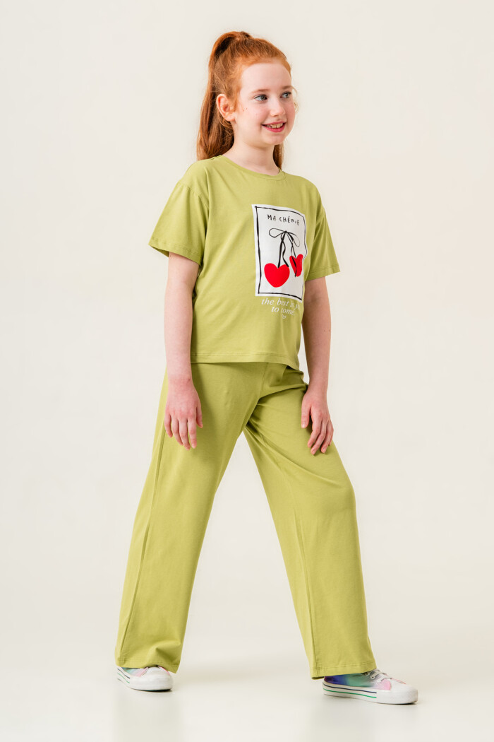 Kız Çocuk Ma Cherie Baskılı Takım 7-12 Yaş Yeşil 022-4