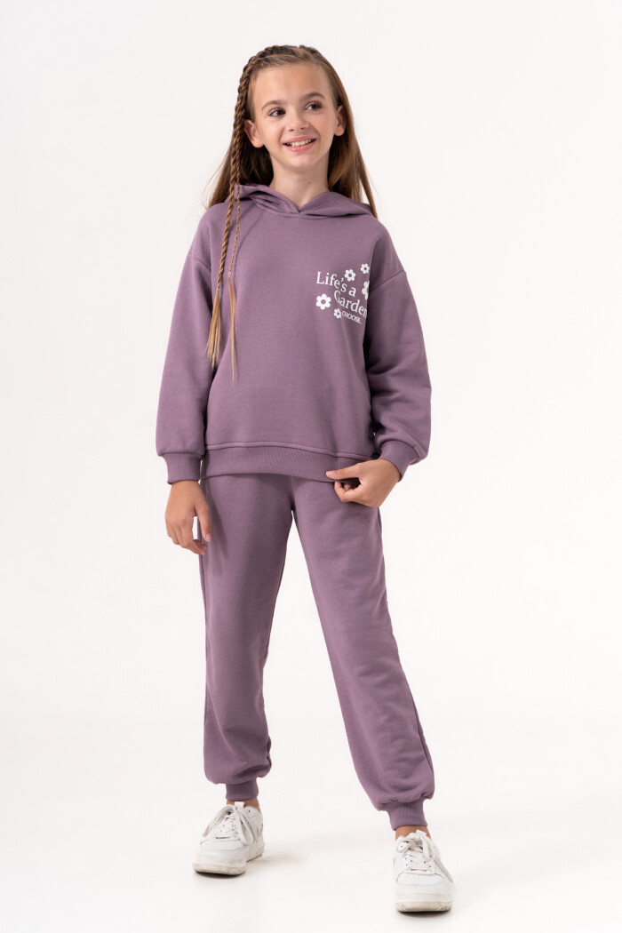 Kız Çocuk Mor Bisiklet Yaka Ribana Paça 5-9 Yaş Takım - 3577-3