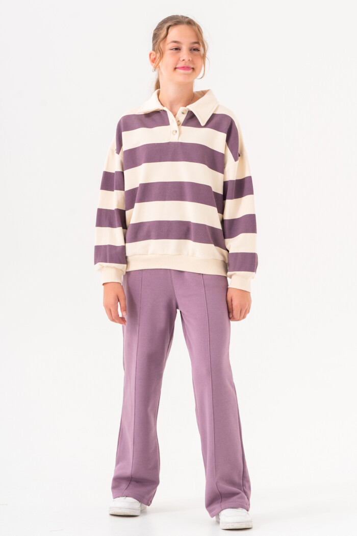 Kız Çocuk Mor Çizgili Yakalı 8-12 Yaş Takım - 3508-7