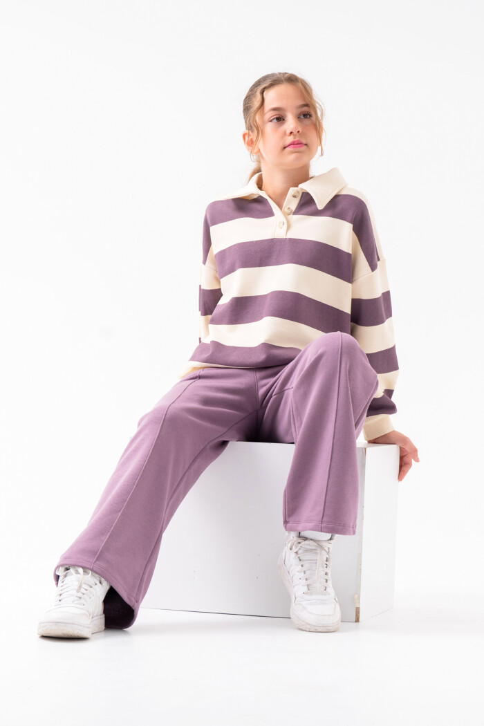 Kız Çocuk Mor Çizgili Yakalı 8-12 Yaş Takım - 3508-7