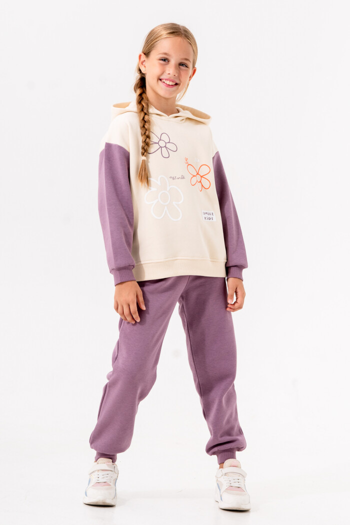 Kız Çocuk Mor Kapüşonlu 5-9 Yaş Takım - 3622-1