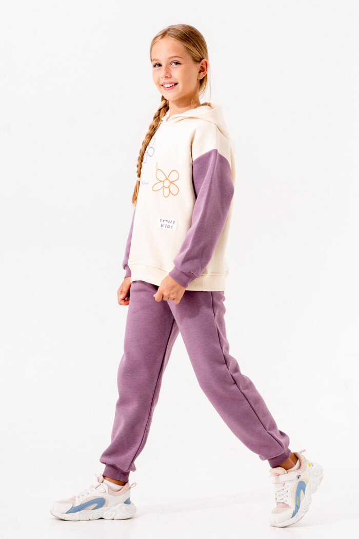 Kız Çocuk Mor Kapüşonlu 5-9 Yaş Takım - 3622-1