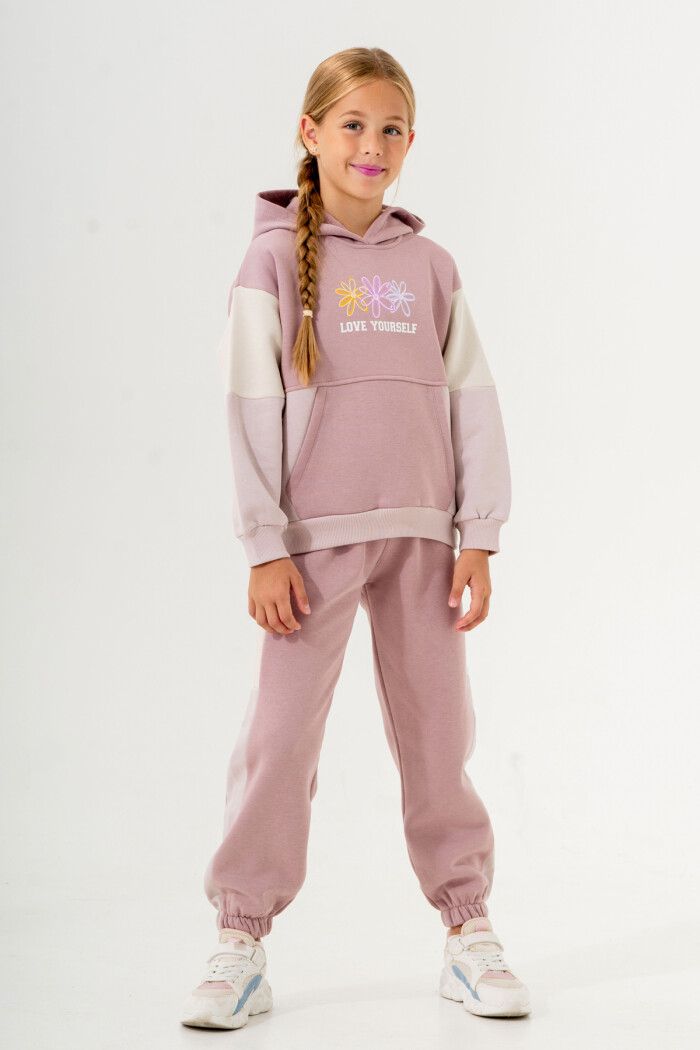 Kız Çocuk Pudra Kanguru Cepli 5-9 Yaş Takım - 3610-3