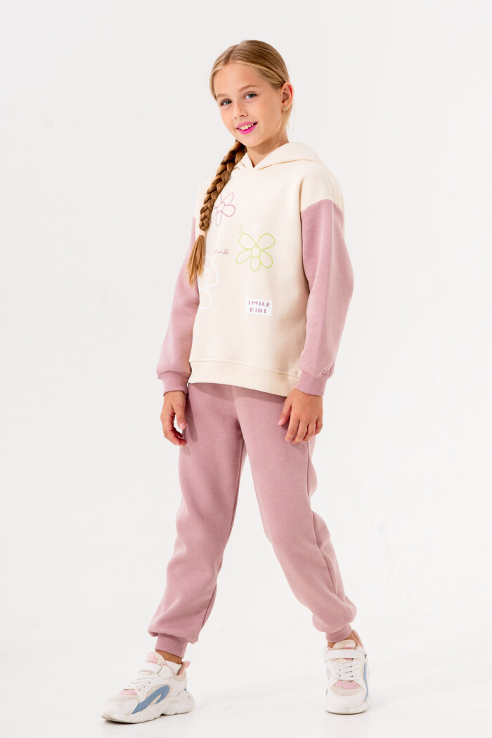 Kız Çocuk Pudra Kapüşonlu 5-9 Yaş Takım - 3622-1