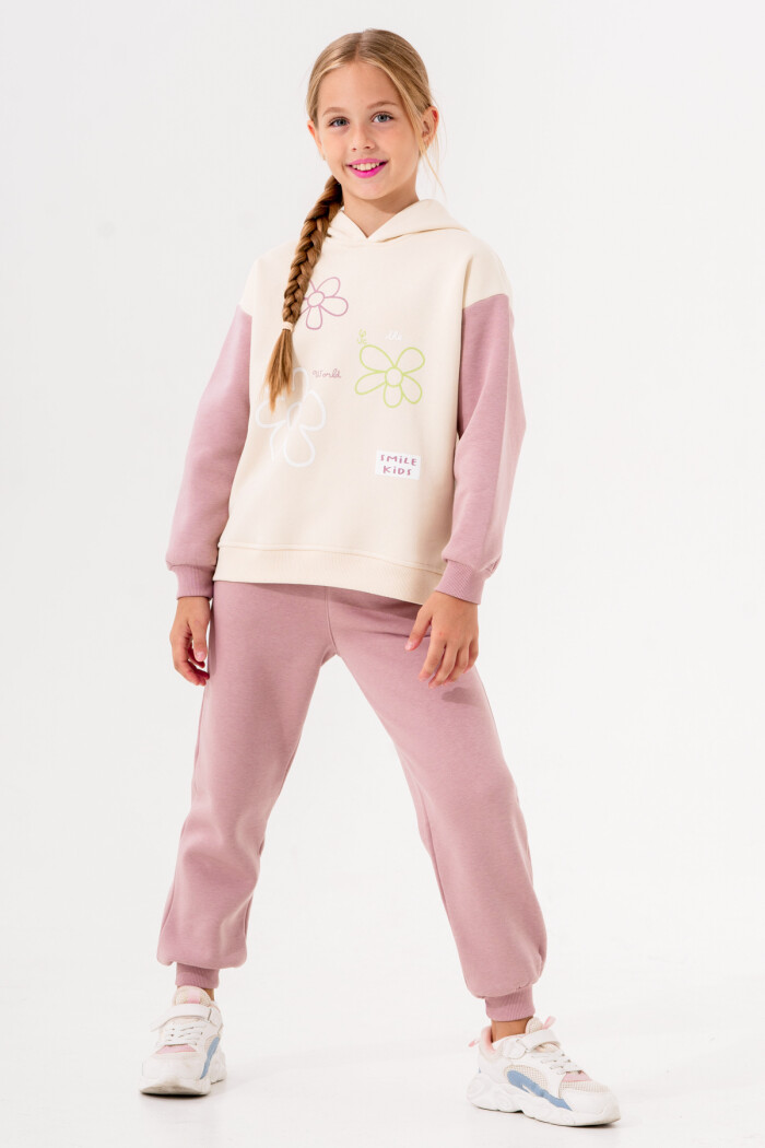 Kız Çocuk Pudra Kapüşonlu 5-9 Yaş Takım - 3622-1