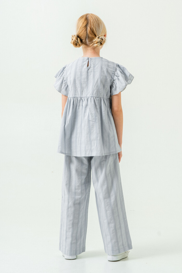 Kız Çocuk Rahat Kesim Simli Çizgili Alt Üst Takım 5-9 Yaş Mavi