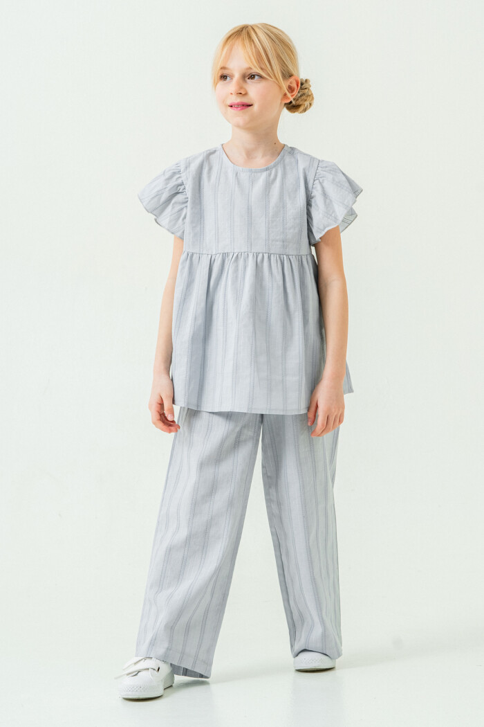 Kız Çocuk Rahat Kesim Simli Çizgili Alt Üst Takım 5-9 Yaş Mavi