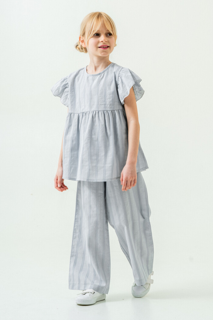 Kız Çocuk Rahat Kesim Simli Çizgili Alt Üst Takım 5-9 Yaş Mavi