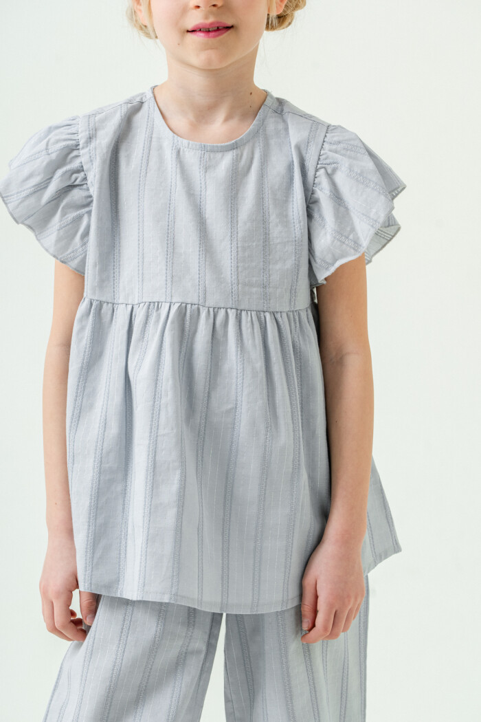 Kız Çocuk Rahat Kesim Simli Çizgili Alt Üst Takım 5-9 Yaş Mavi