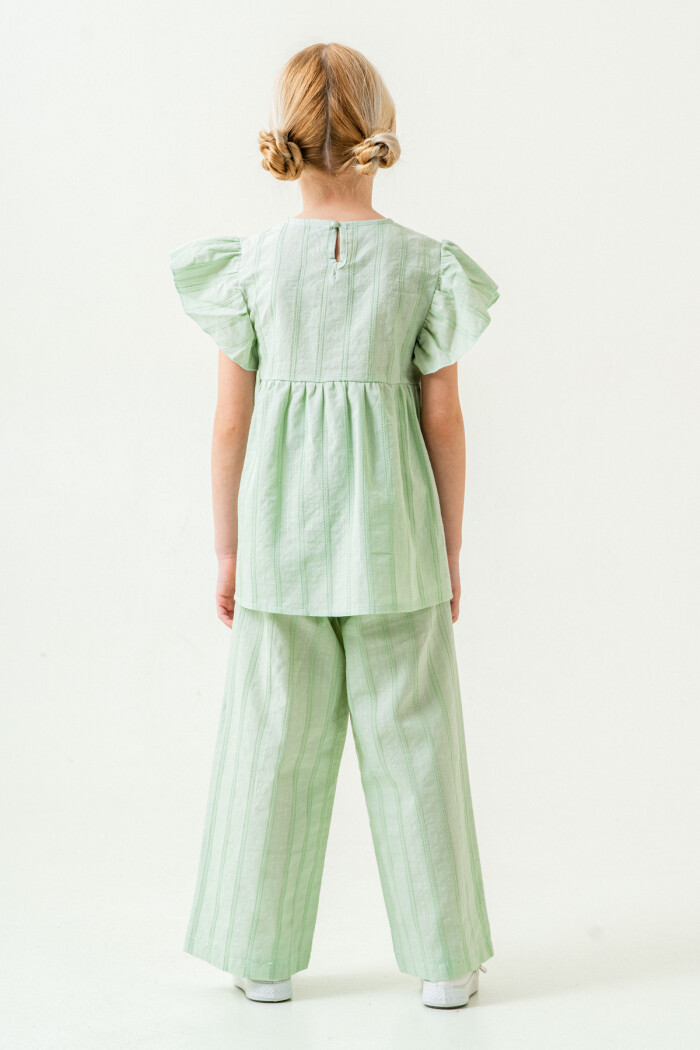 Kız Çocuk Rahat Kesim Simli Çizgili Alt Üst Takım 5-9 Yaş Yeşil