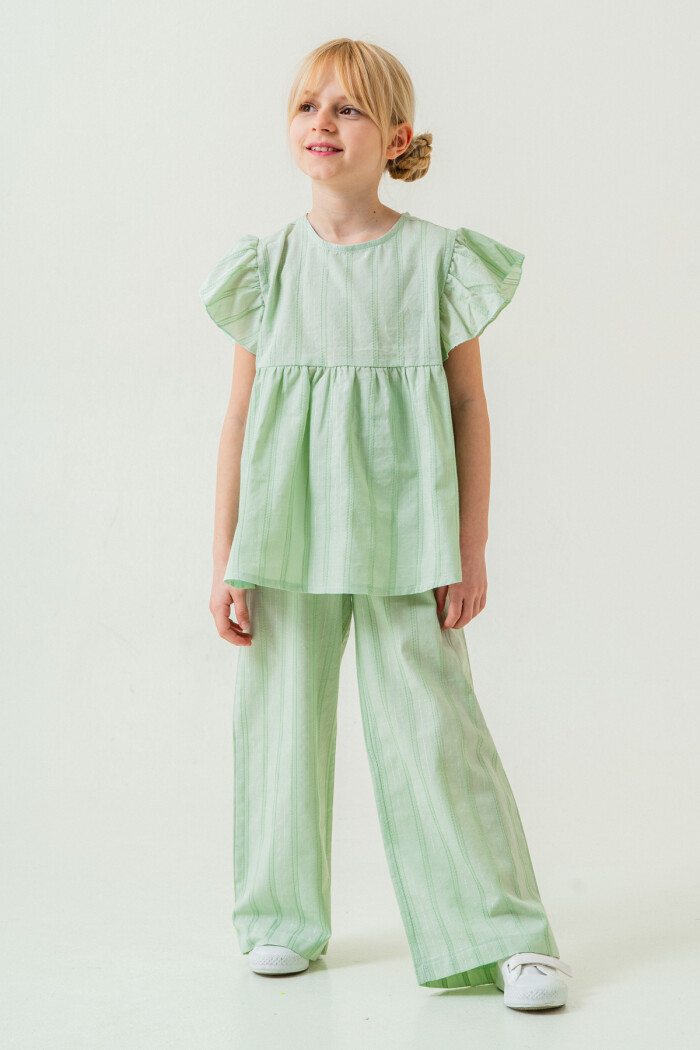 Kız Çocuk Rahat Kesim Simli Çizgili Alt Üst Takım 5-9 Yaş Yeşil