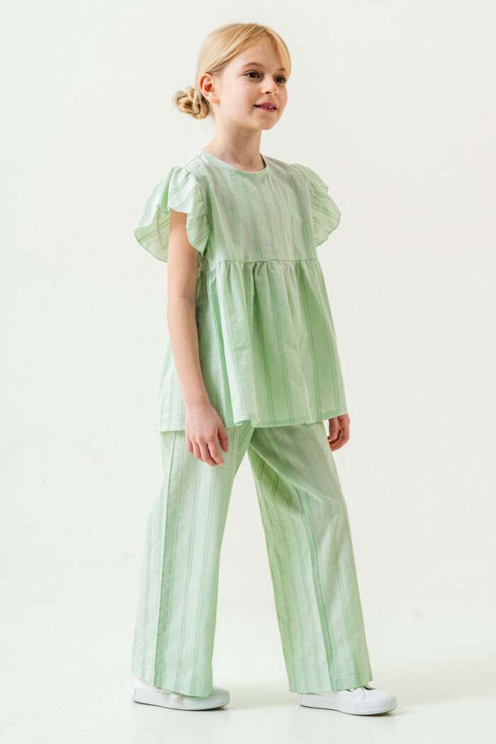 Kız Çocuk Rahat Kesim Simli Çizgili Alt Üst Takım 5-9 Yaş Yeşil