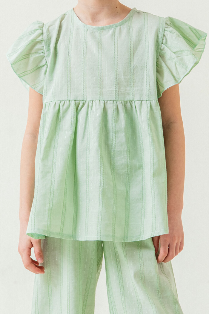 Kız Çocuk Rahat Kesim Simli Çizgili Alt Üst Takım 5-9 Yaş Yeşil