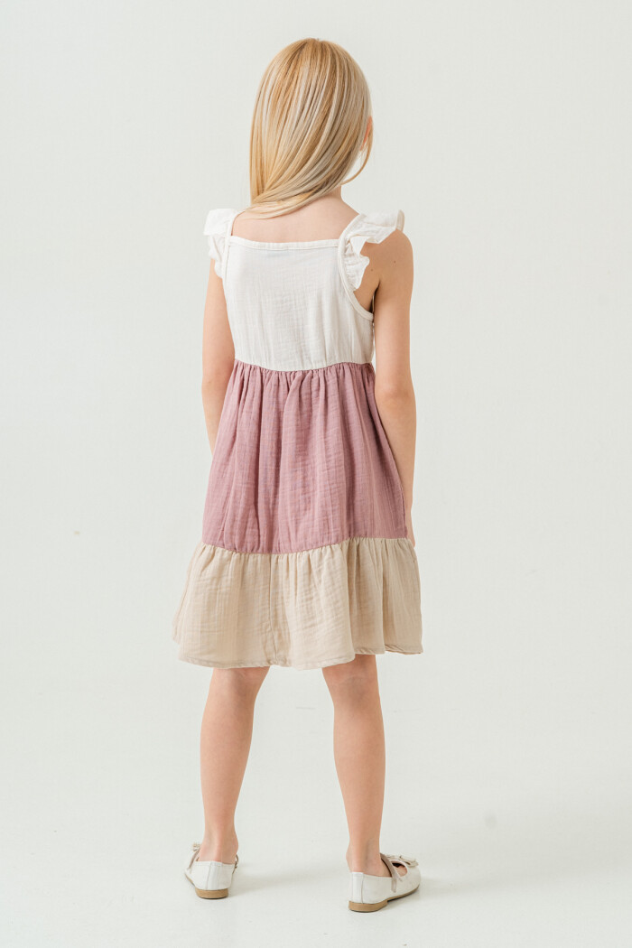 Kız Çocuk Renkli Müslin Elbise 3-7 Yaş Gül 3804-2