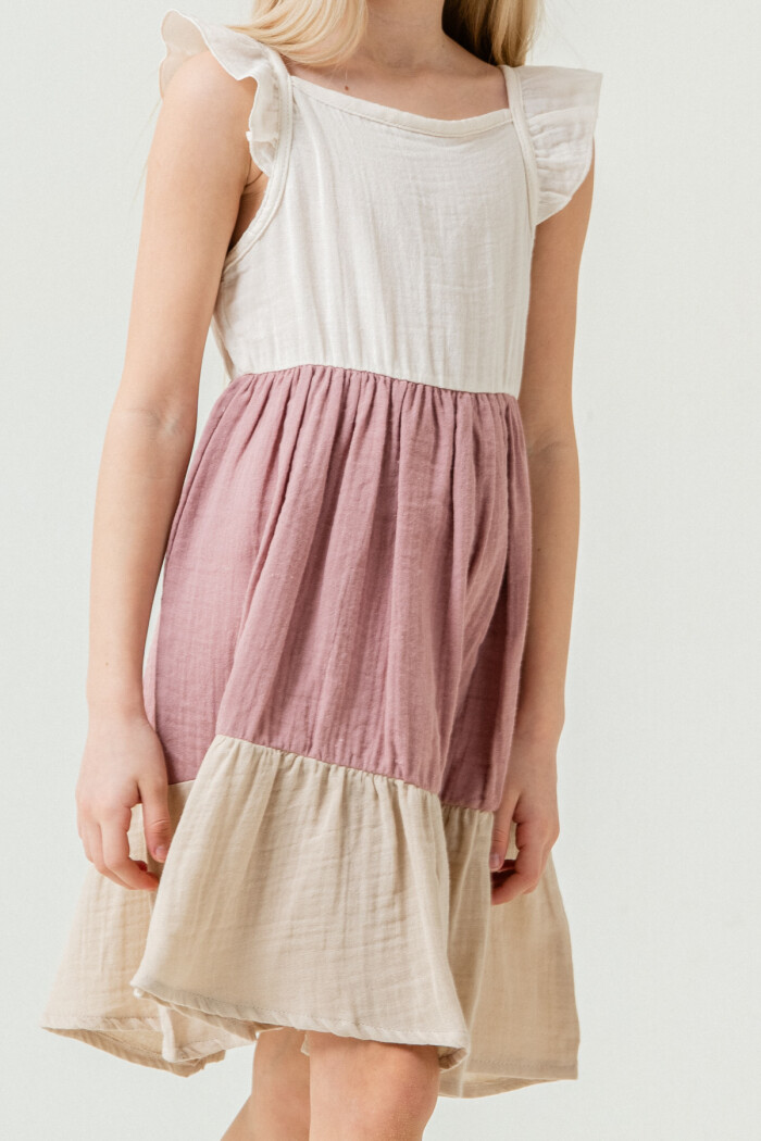 Kız Çocuk Renkli Müslin Elbise 3-7 Yaş Gül 3804-2