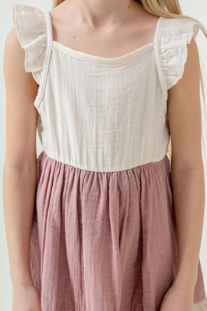 Kız Çocuk Renkli Müslin Elbise 3-7 Yaş Gül 3804-2