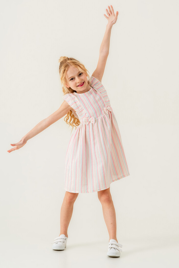 Kız Çocuk Simli Elbise Çizgili 3-7 Yaş Pembe 3808-1