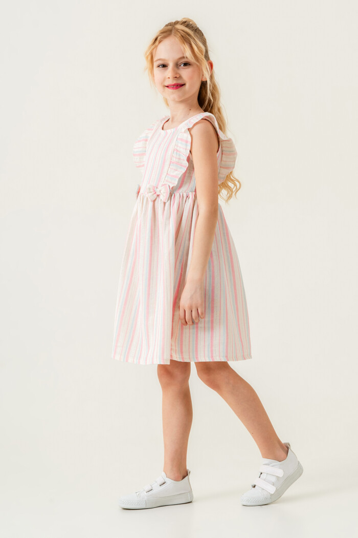 Kız Çocuk Simli Elbise Çizgili 3-7 Yaş Pembe 3808-1