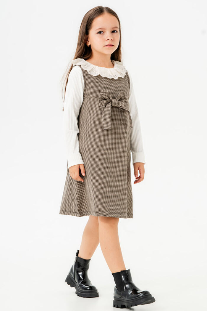 Kız Çocuk Siyah Ekose Kurdeleli Yaka Detaylı 3-7 Yaş Badili Elbise  3704-1