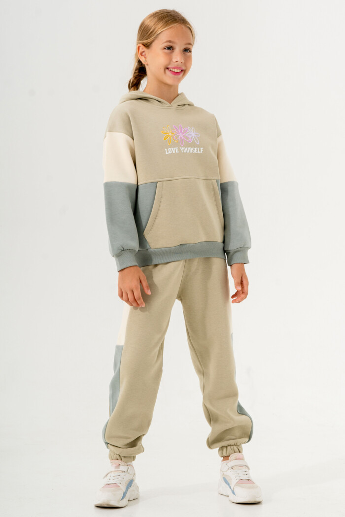 Kız Çocuk Yeşil Kanguru Cepli 5-9 Yaş Takım - 3610-4