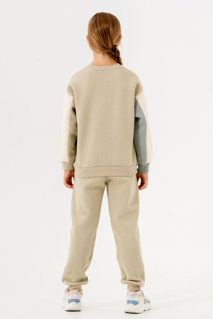 Kız Çocuk Yeşil Parçalı Bisiklet Yaka 5-9 Yaş Takım -3618-3