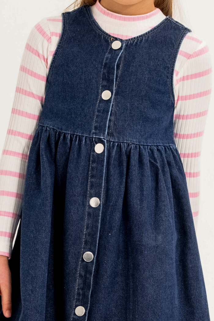 Kot Elbise Çizgili Badili Kız Çocuk 3-7 Yaş Lacivert 3766-1