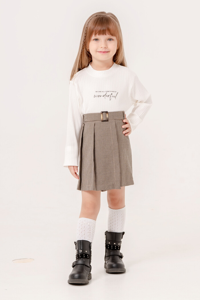 Şort Etekli Kız Çocuk Takım 3-7 Yaş Beyaz 3736-2