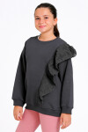 Kız Çocuk Antrasit Bisiklet Yaka Dantel Detaylı 4-12 Yaş Sweatshirt - 23177-1