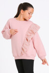 Kız Çocuk Pudra Bisiklet Yaka Dantel Detaylı 4-12 Yaş Sweatshirt - 23177-3