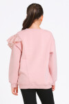 Kız Çocuk Pudra Bisiklet Yaka Dantel Detaylı 4-12 Yaş Sweatshirt - 23177-3