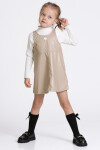 Kız Çocuk Bej Deri Elbiseli 3-7 Yaş Takım - 23313-3