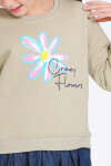 Kız Çocuk Haki Crazy Flowers Baskı 5-9 Yaş Elbise - 23179-4