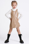 Kız Çocuk Kahve Deri Elbiseli 3-7 Yaş Takım - 23313-4