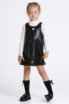 Kız Çocuk Siyah Deri Elbiseli 3-7 Yaş Takım - 23313-2