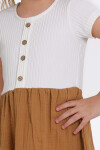 Kız Çocuk Kahve Müslin Fitilli 1-5 Yaş Elbise - 2474-3